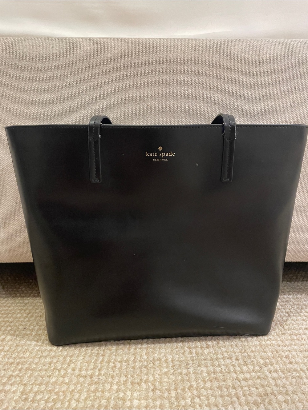 kate spade Black Leather Tote with Gold Logo